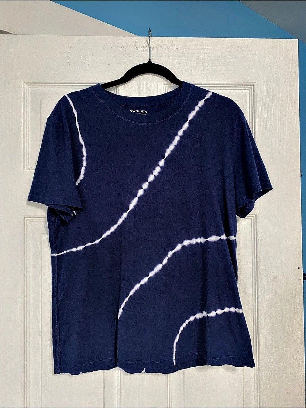 Athleta Organic Daily Relaxed Tee Blue & White Size Small